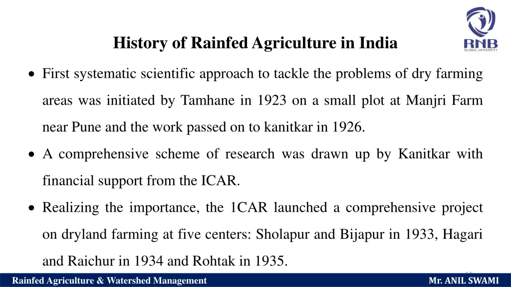 history of rainfed agriculture in india