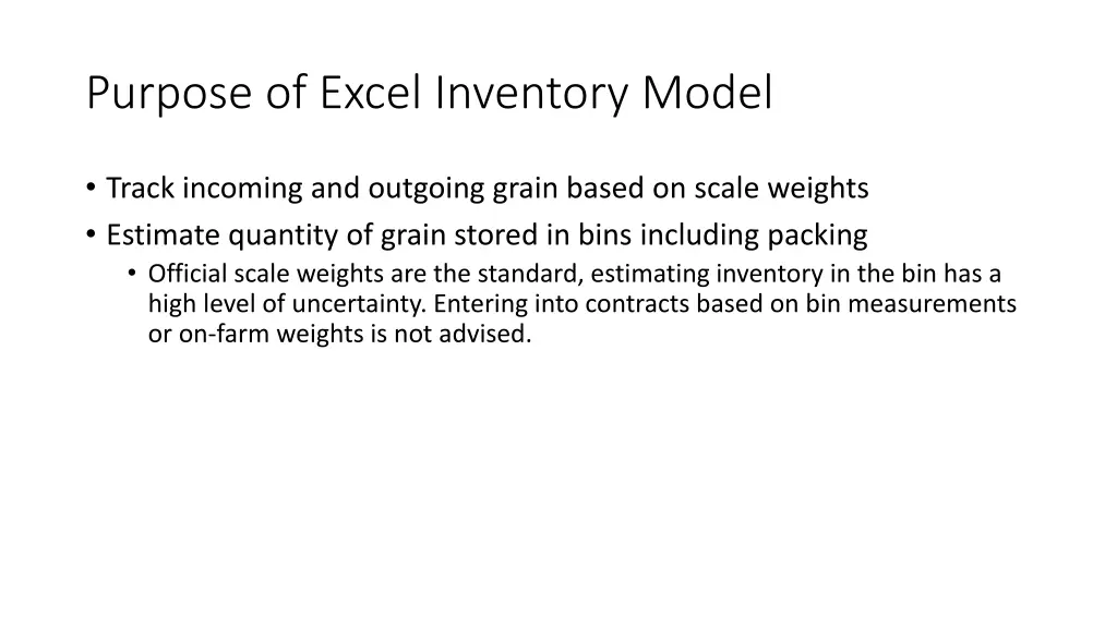 purpose of excel inventory model