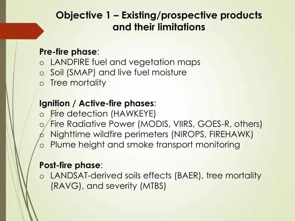 objective 1 existing prospective products