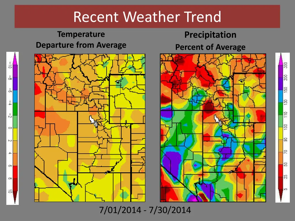 recent weather trend temperature departure from