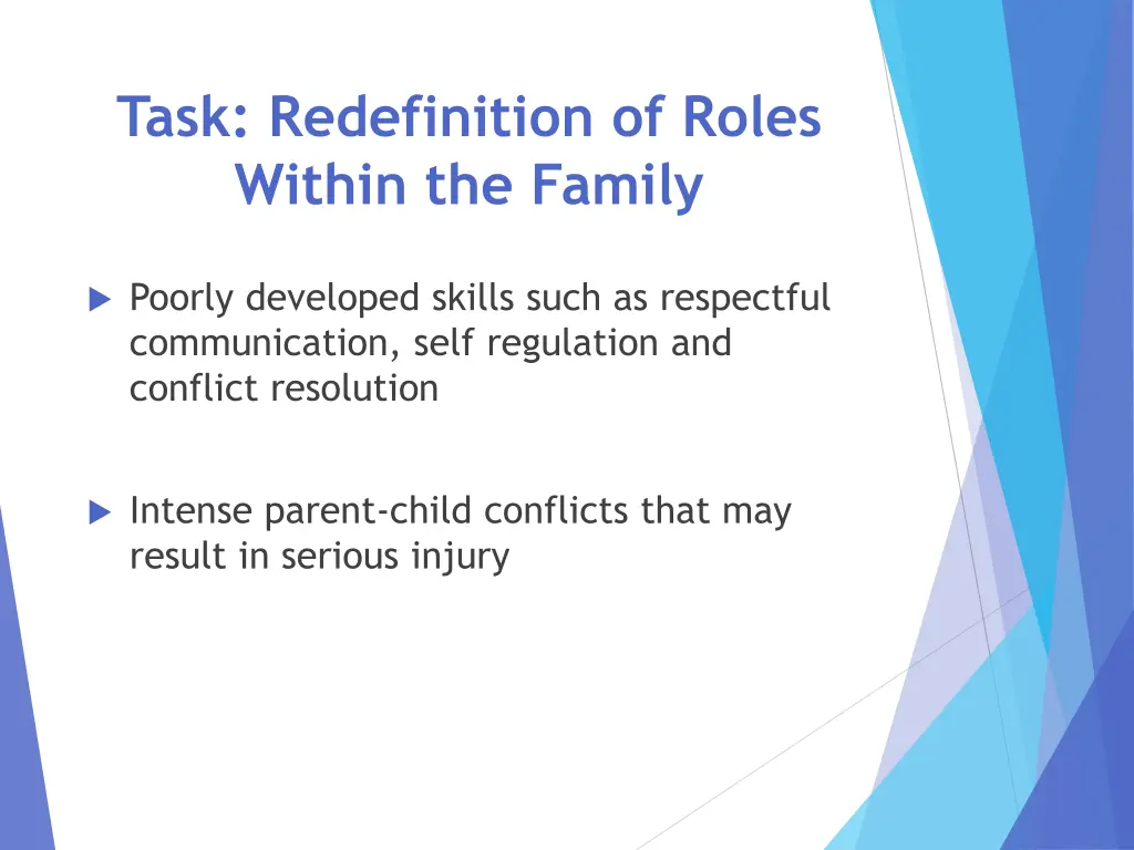 task redefinition of roles within the family