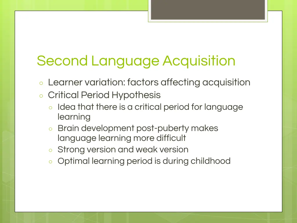 second language acquisition