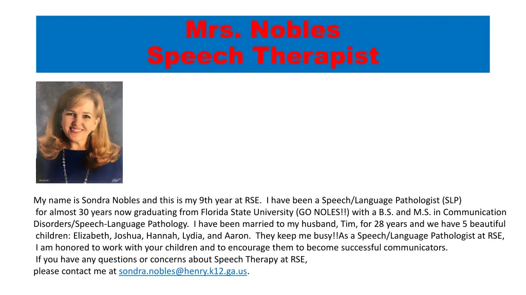 mrs nobles speech therapist