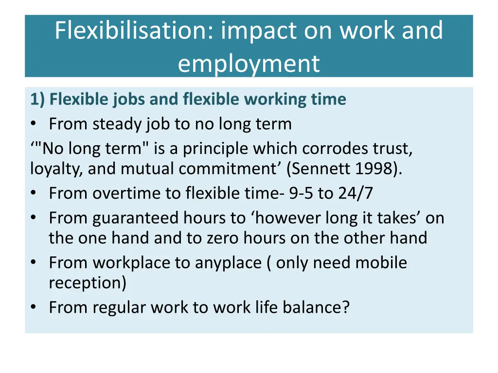 flexibilisation impact on work and employment