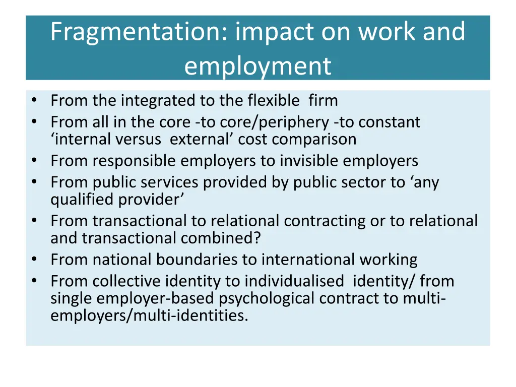 fragmentation impact on work and employment from