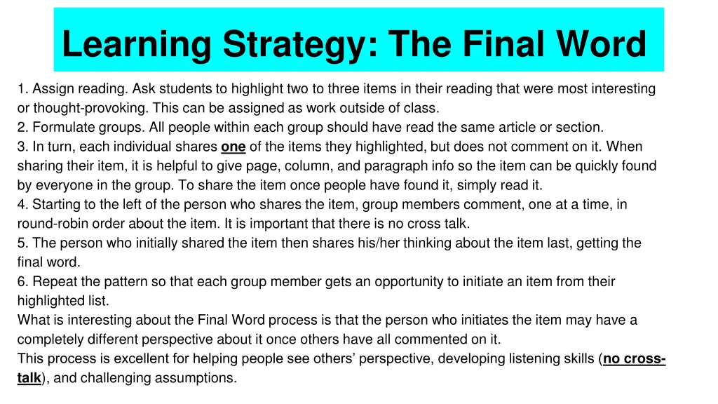 learning strategy the final word