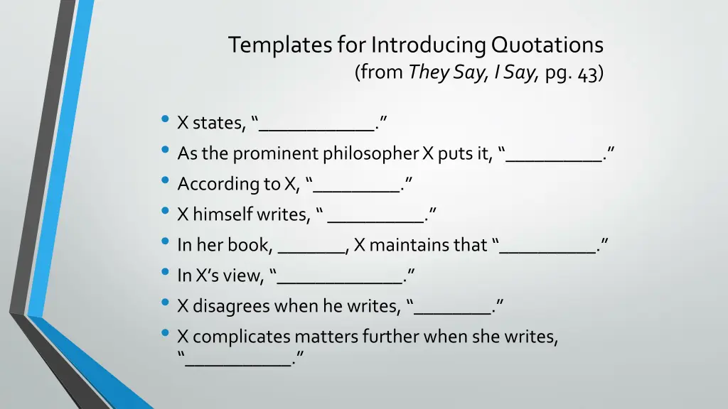 templates for introducing quotations from they