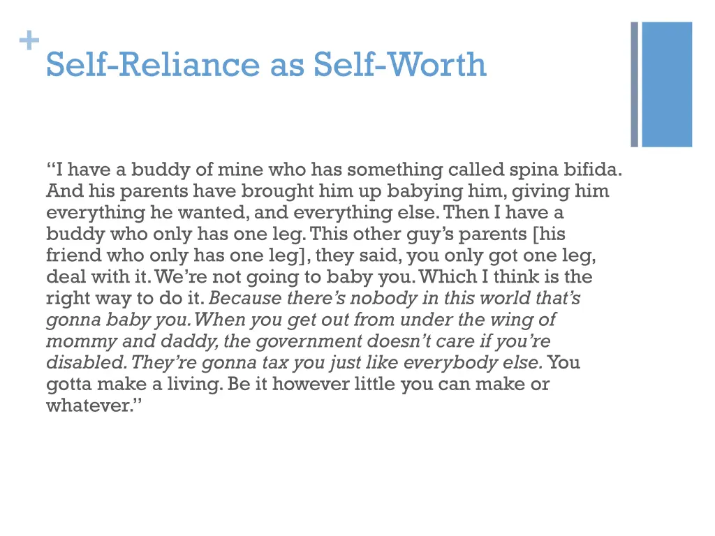 self reliance as self worth