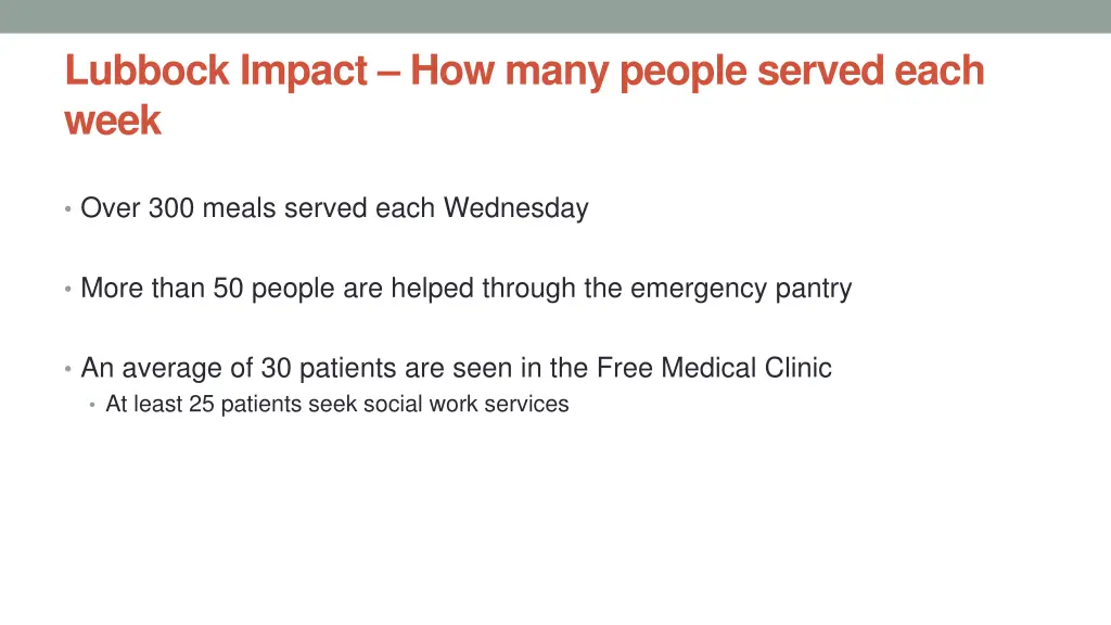 lubbock impact how many people served each week