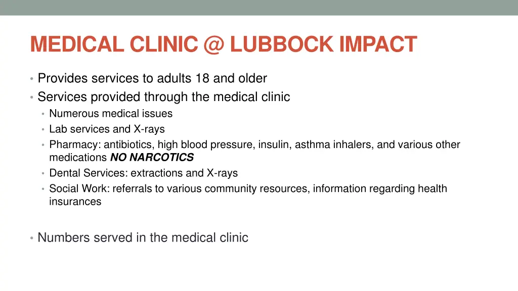 medical clinic @ lubbock impact