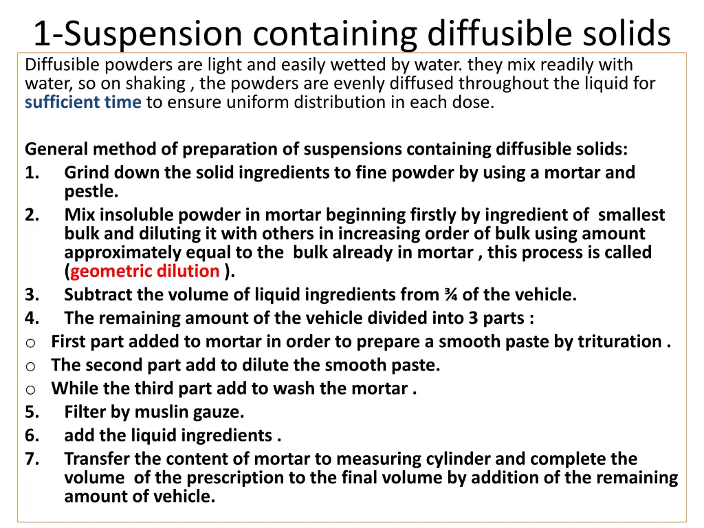 1 suspension containing diffusible solids