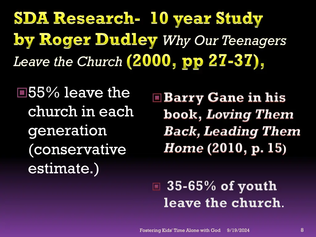 55 leave the church in each generation