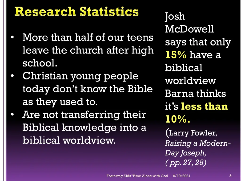 josh mcdowell says that only 15 have a biblical