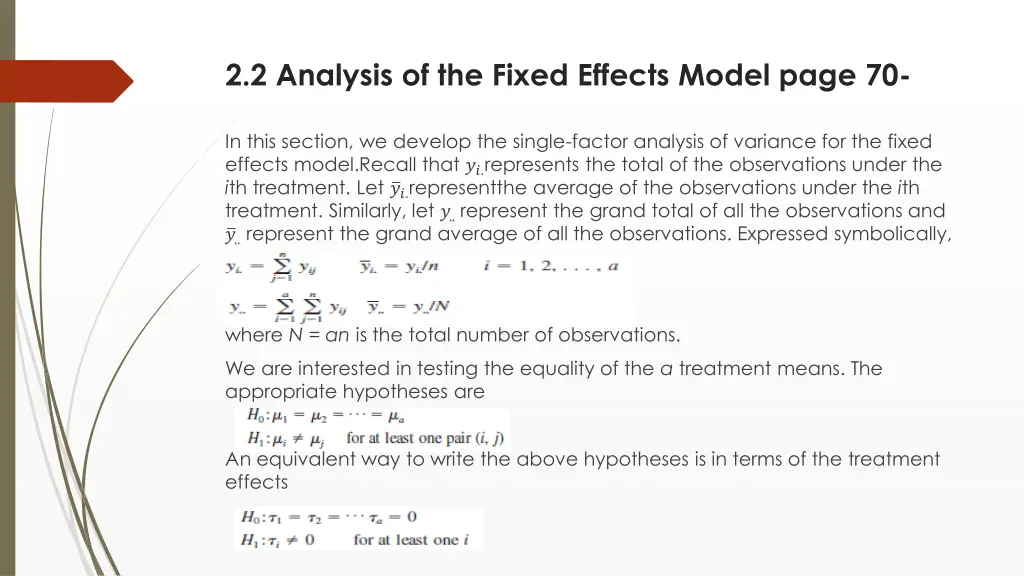 2 2 analysis of the fixed effects model page 70