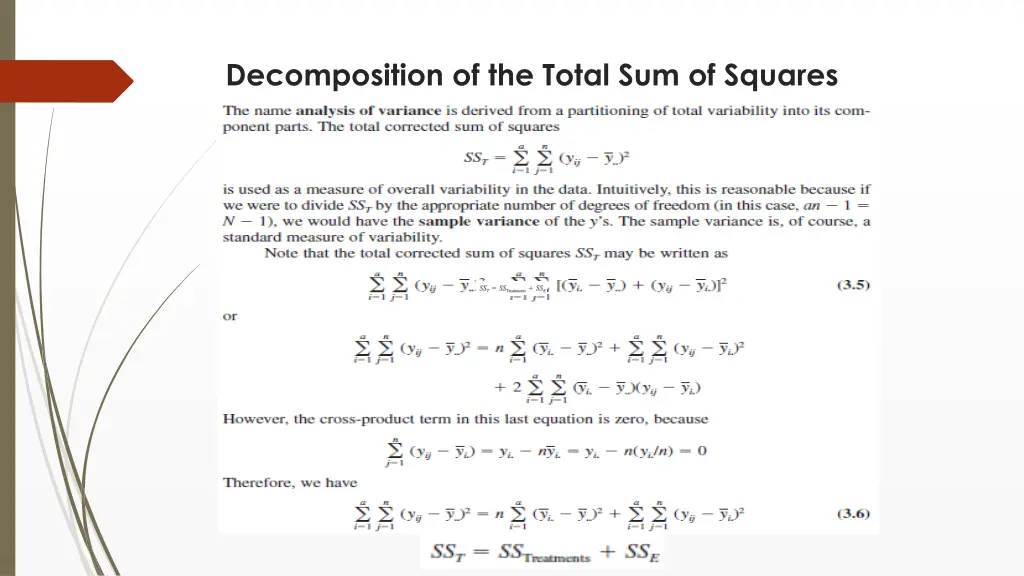 decomposition of the total sum of squares