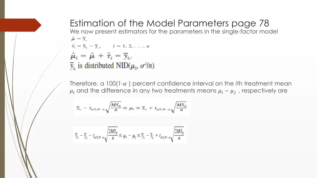 estimation of the model parameters page