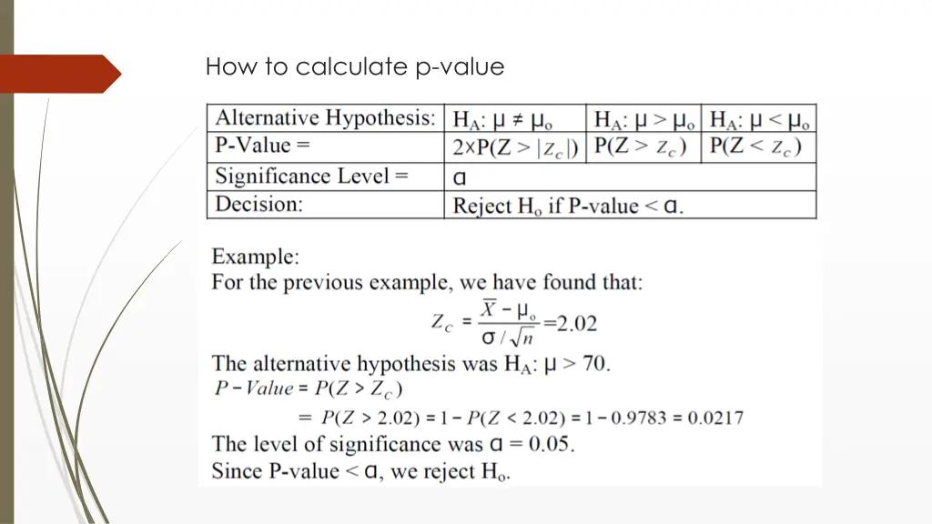 how to calculate p value