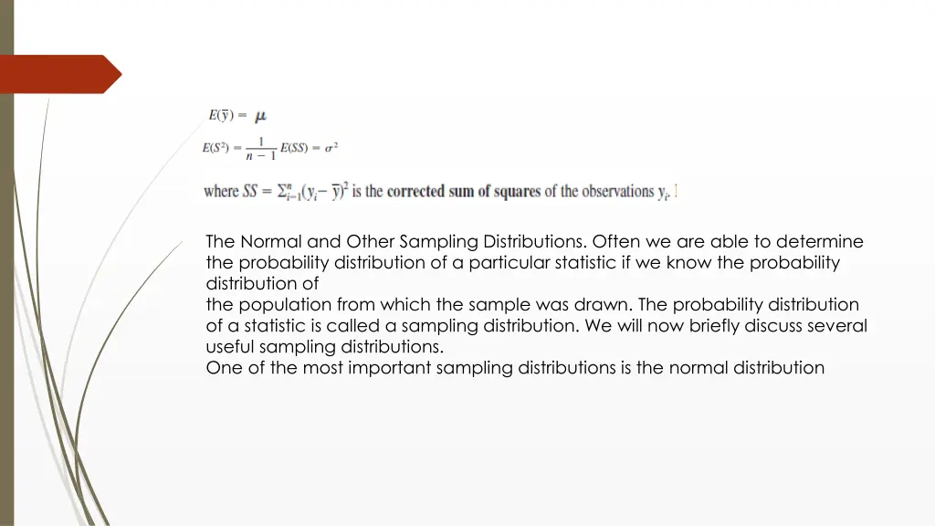 the normal and other sampling distributions often