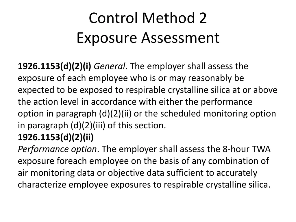 control method 2 exposure assessment