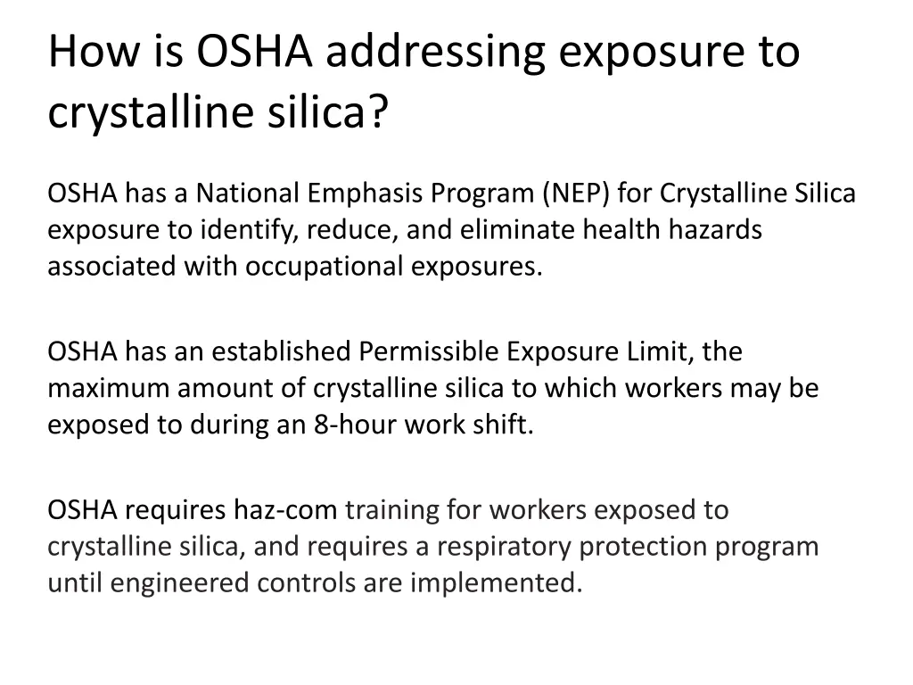 how is osha addressing exposure to crystalline