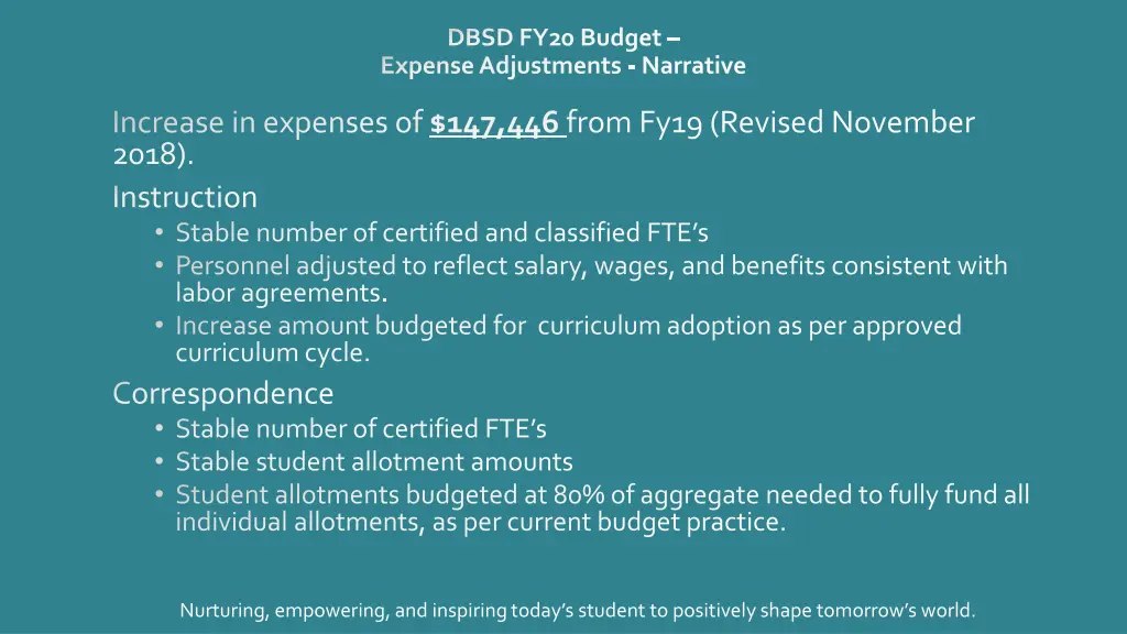 dbsd fy20 budget expense adjustments narrative