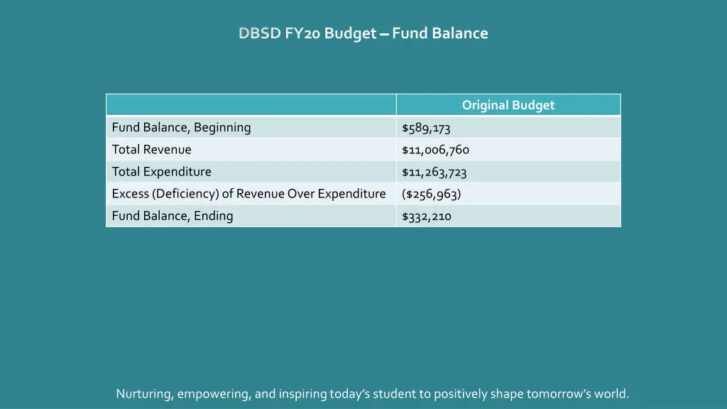 dbsd fy20 budget fund balance