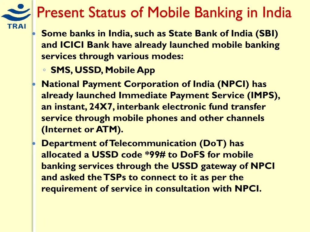 present status of mobile banking in india