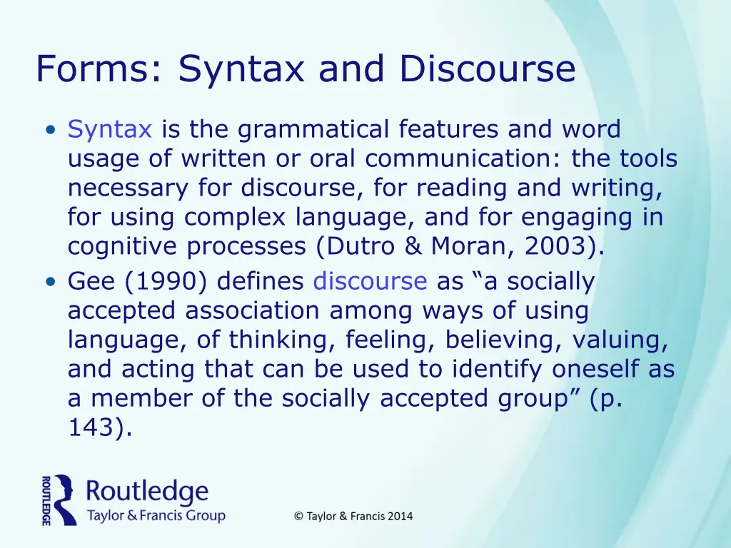 forms syntax and discourse