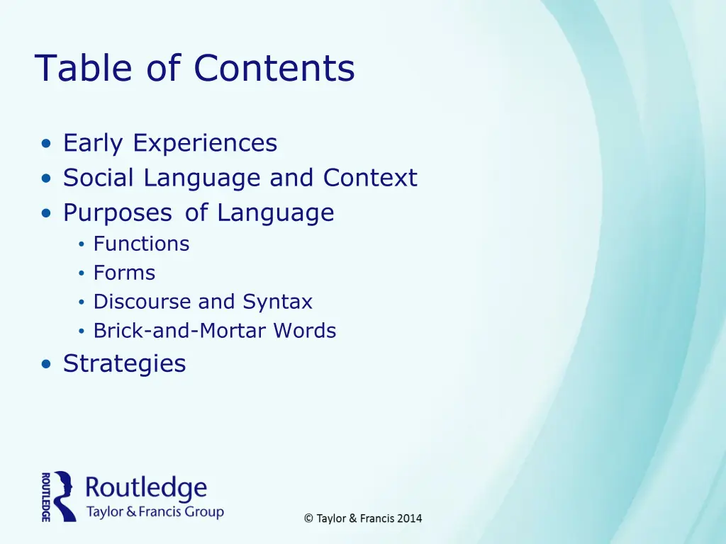 table of contents