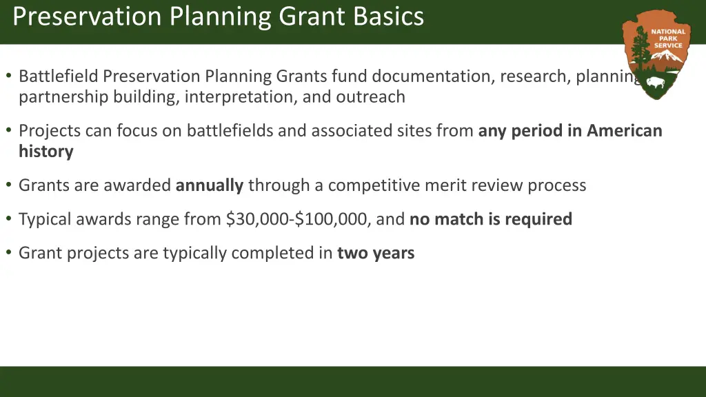 preservation planning grant basics