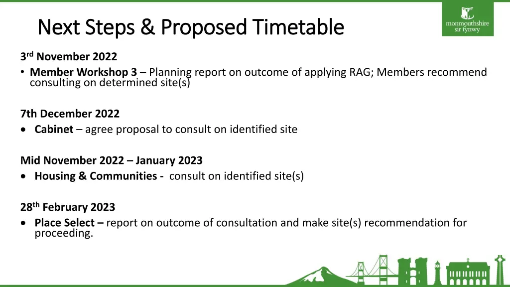 next steps proposed timetable next steps proposed