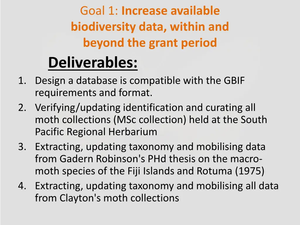 goal 1 increase available biodiversity data