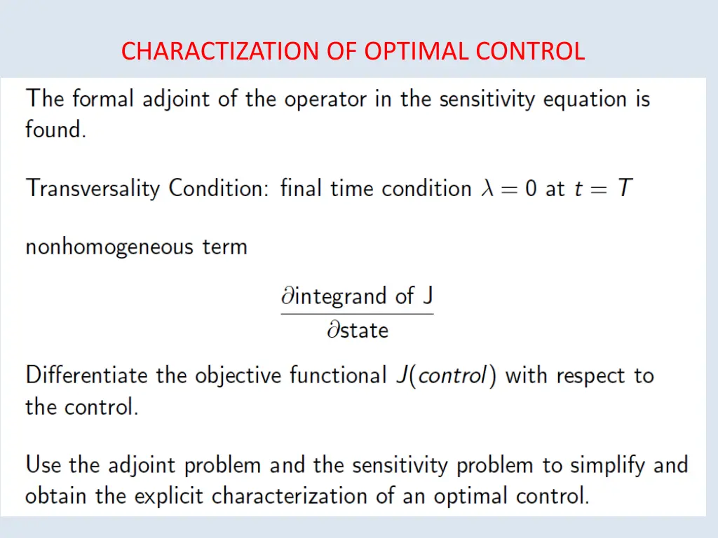 charactization of optimal control