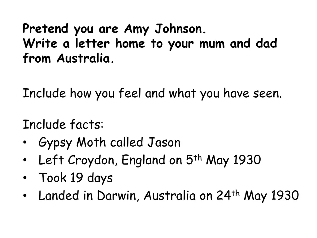 pretend you are amy johnson write a letter home