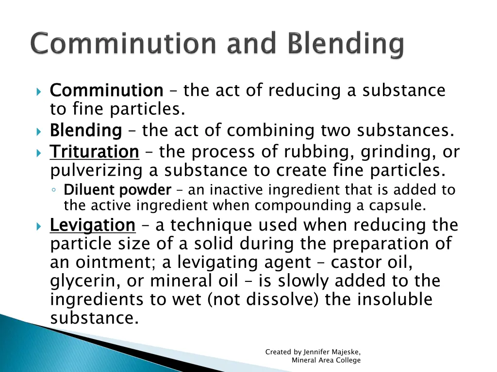 comminution to fine particles blending