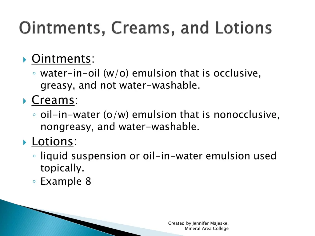 ointments water in oil w o emulsion that