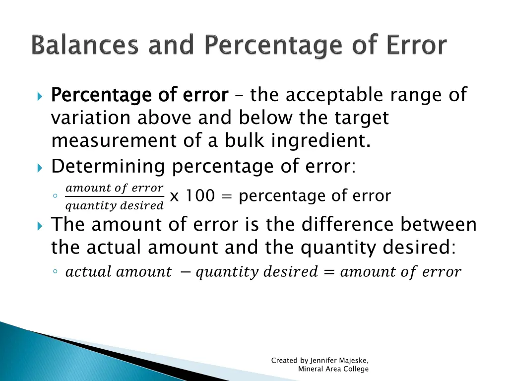 percentage of error variation above and below