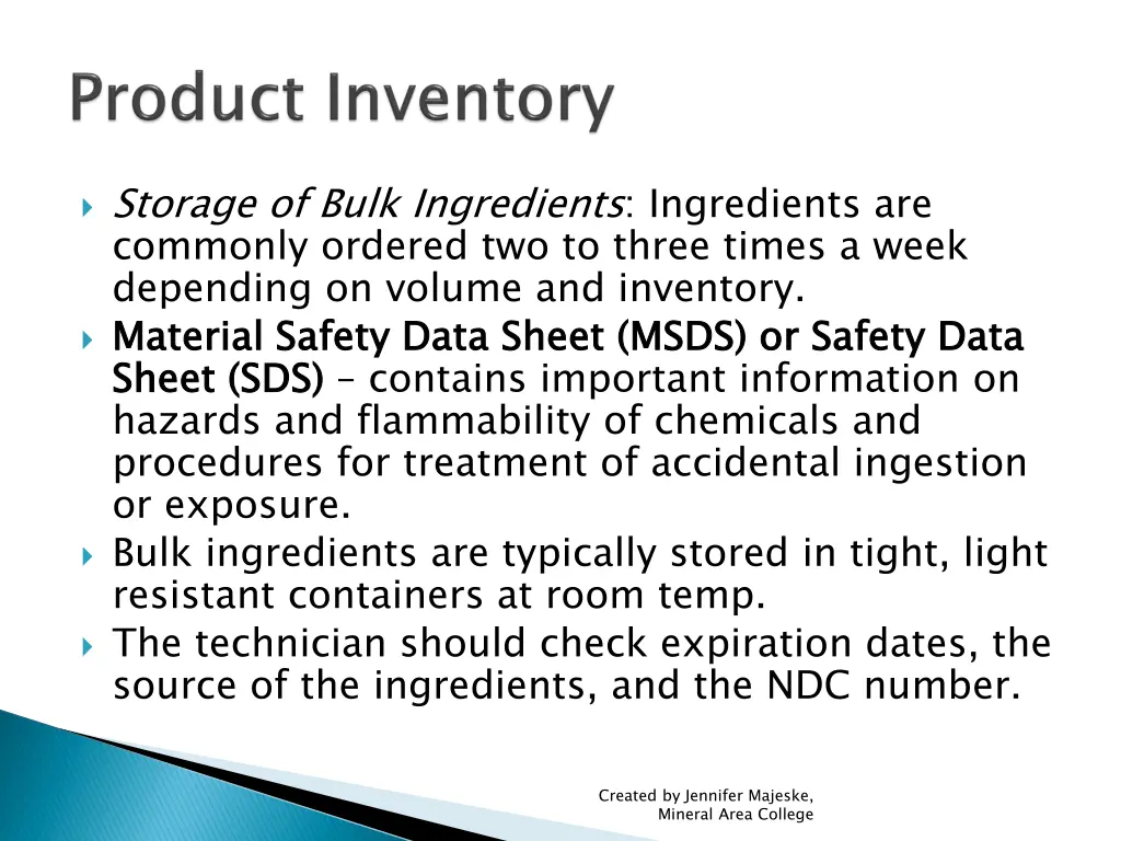 storage of bulk ingredients ingredients