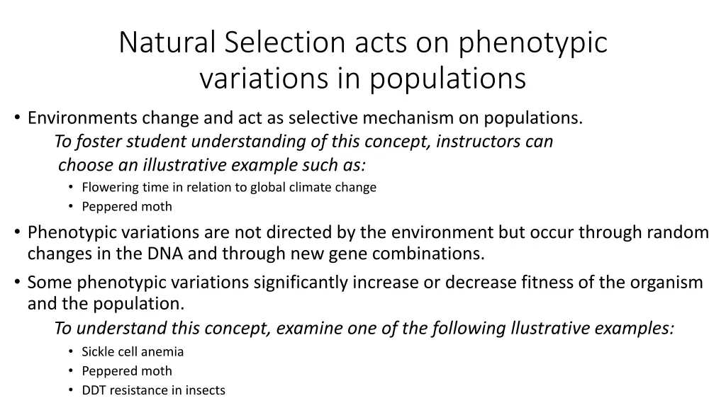 natural selection acts on phenotypic variations