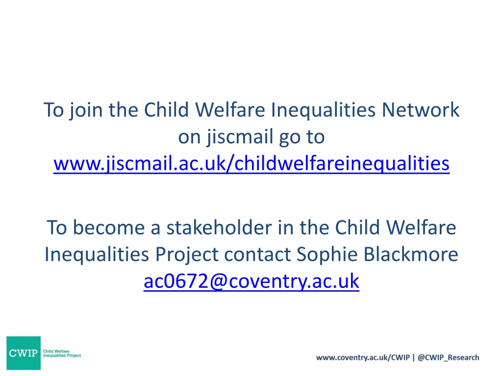 to join the child welfare inequalities network