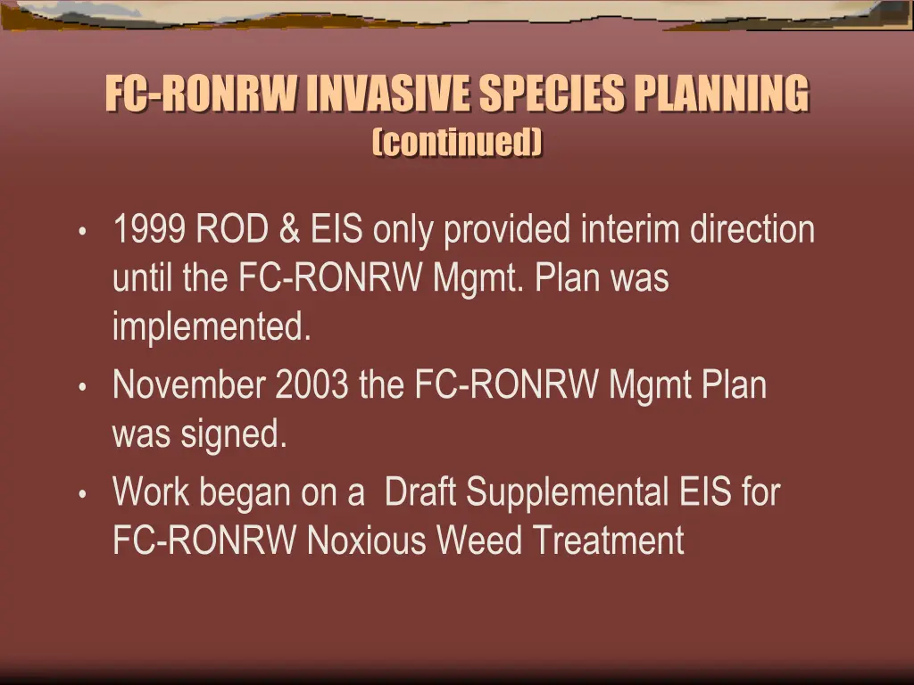 fc ronrw invasive species planning continued