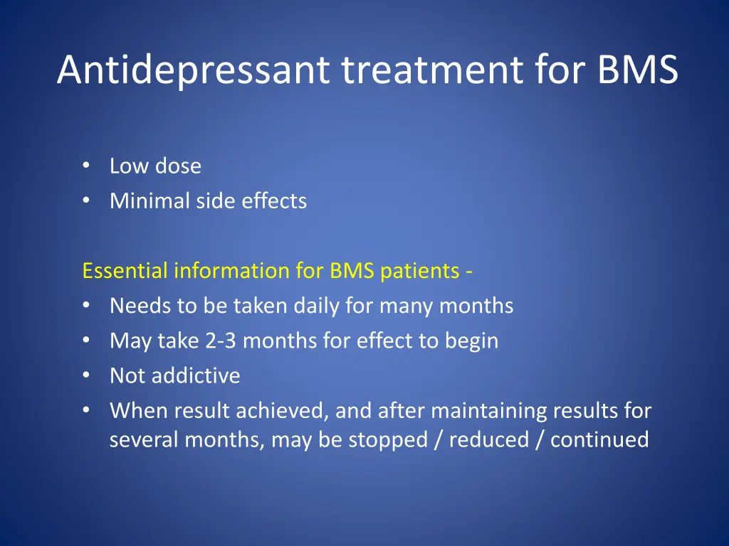 antidepressant treatment for bms