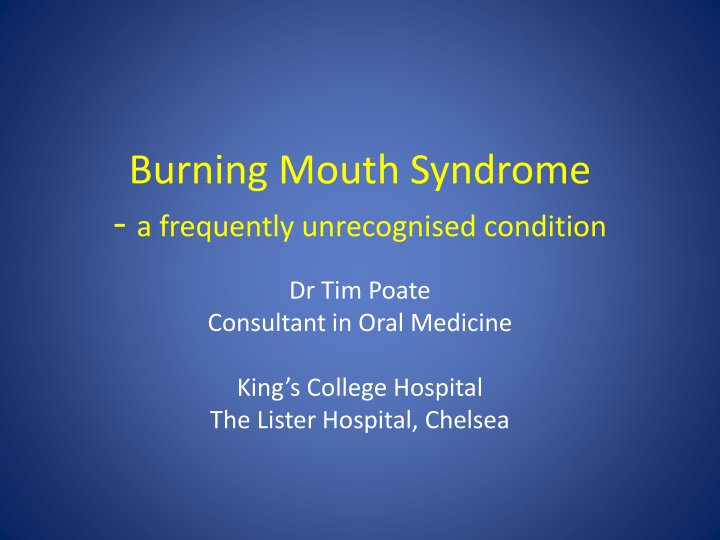 burning mouth syndrome a frequently unrecognised