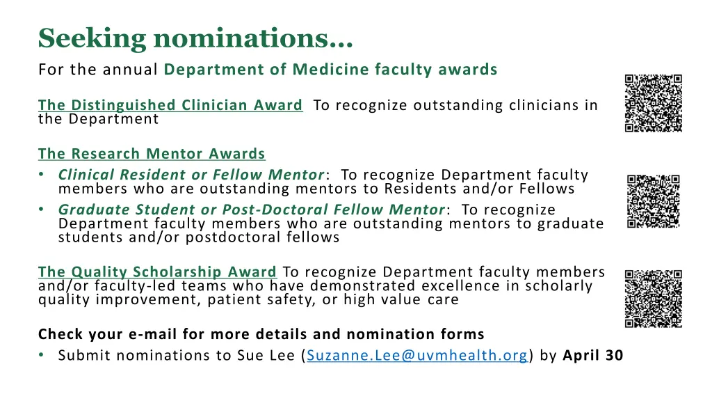 seeking nominations for the annual department