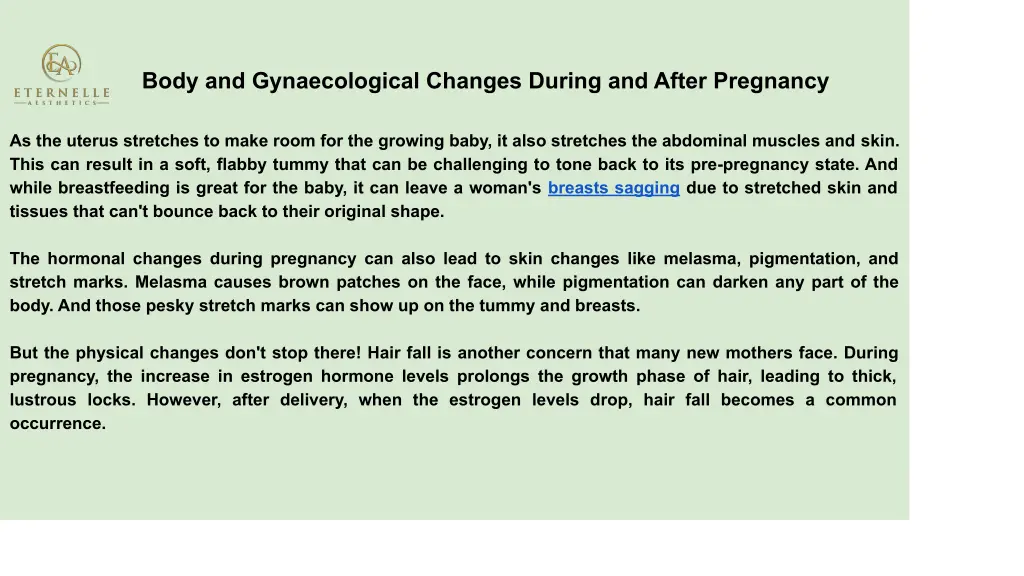 body and gynaecological changes during and after