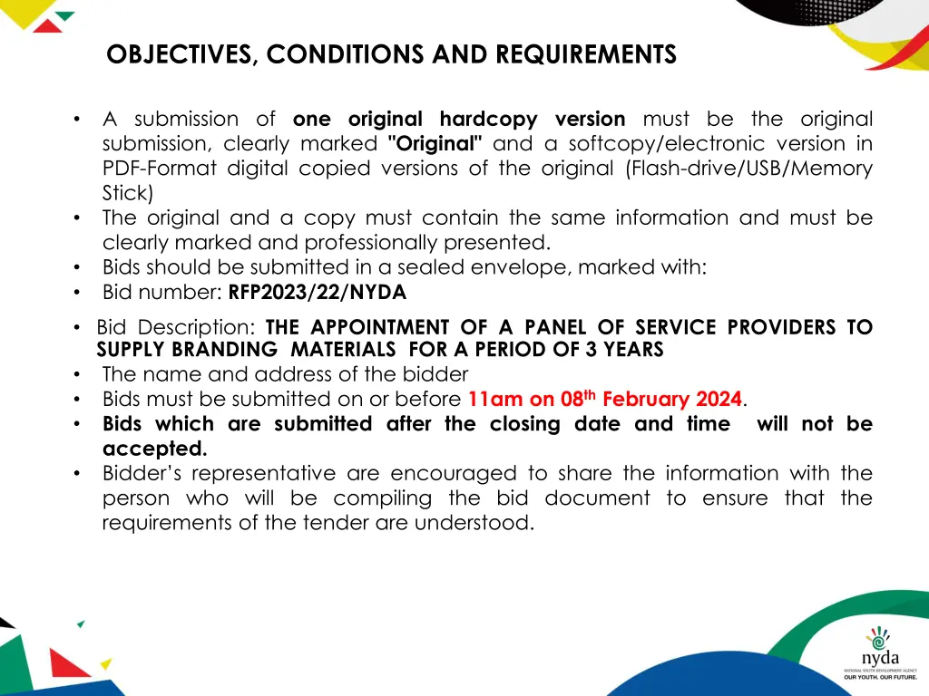 2 objectives conditions and requirements