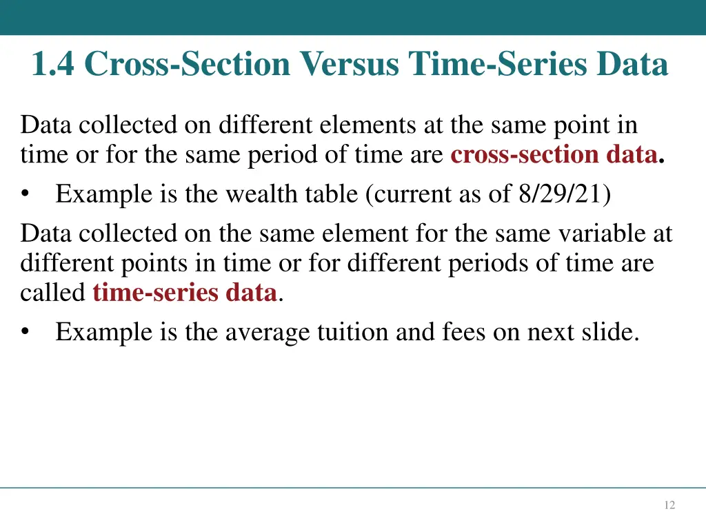 1 4 cross section versus time series data