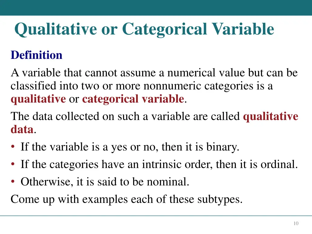 qualitative or categorical variable