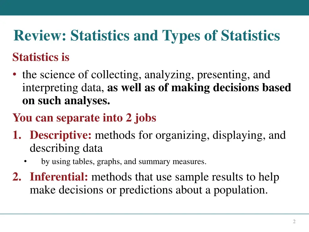 review statistics and types of statistics