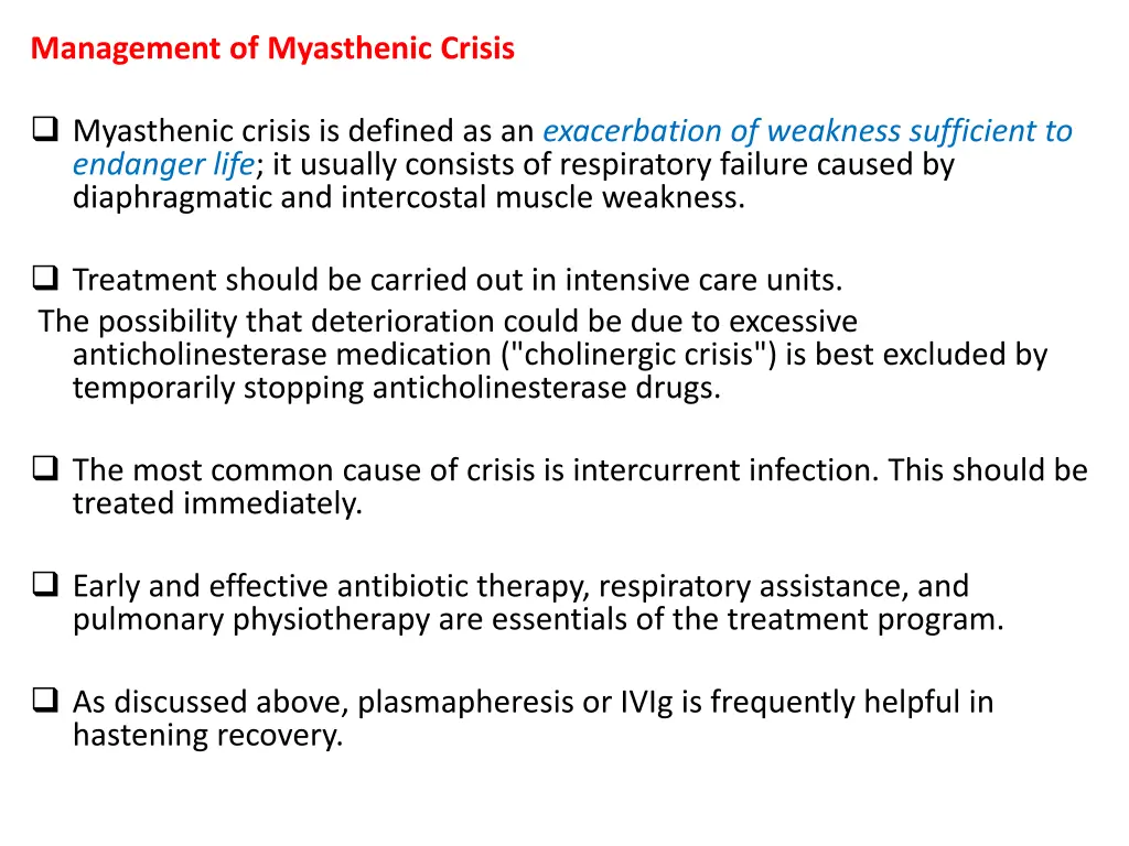 management of myasthenic crisis